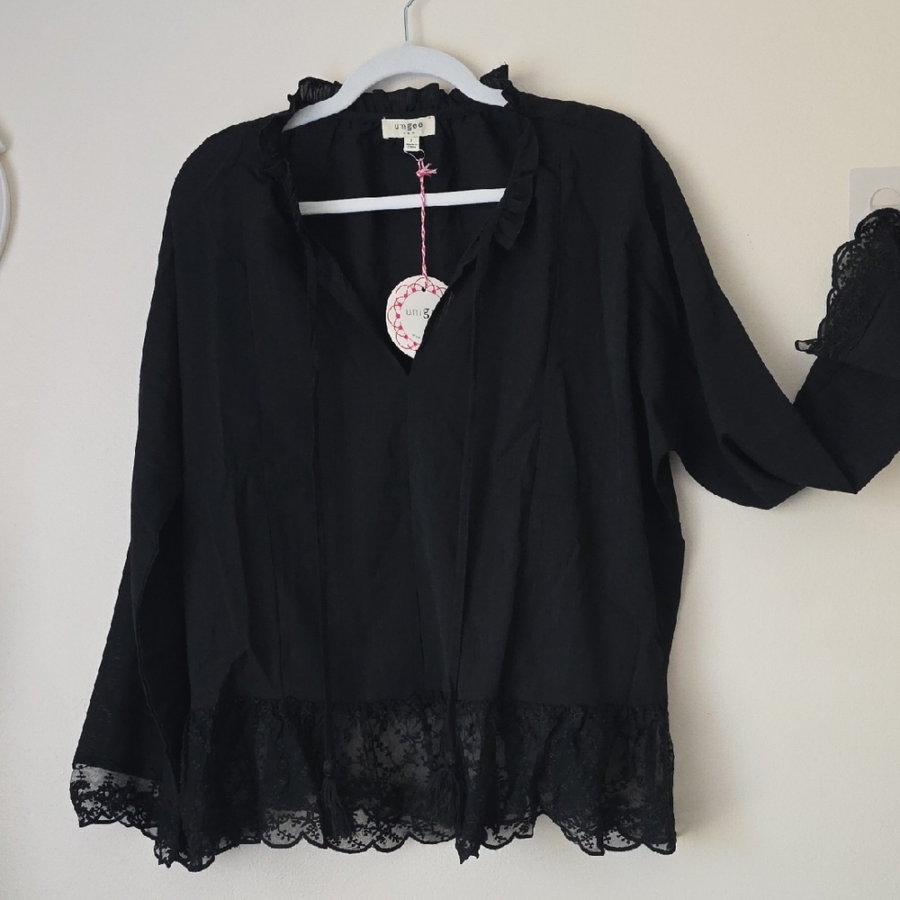 Black Lace Trim Umgee Women's Top